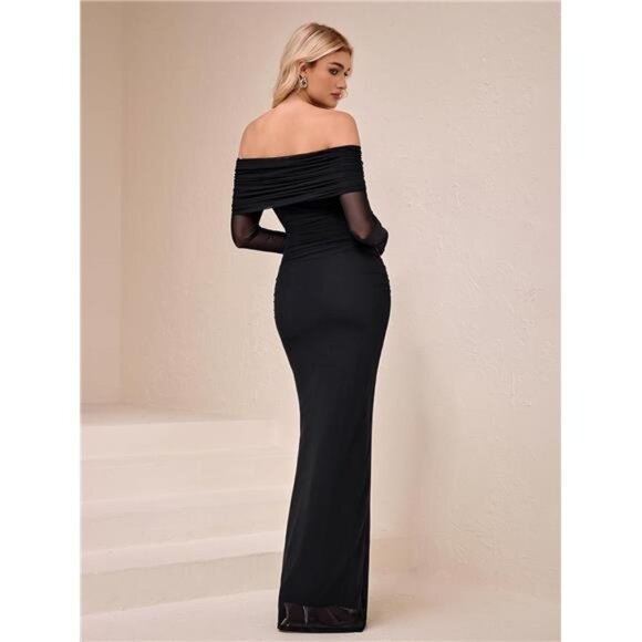 Off Shoulder Long Sleeve Maxi Dress Black - Picture 5 of 6